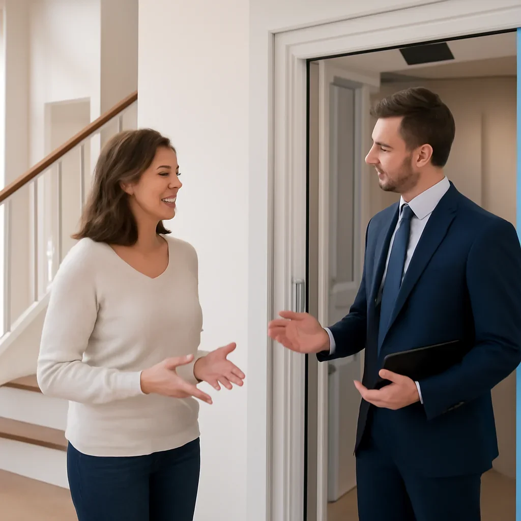 Homeowner discussing next steps for a home elevator consultation