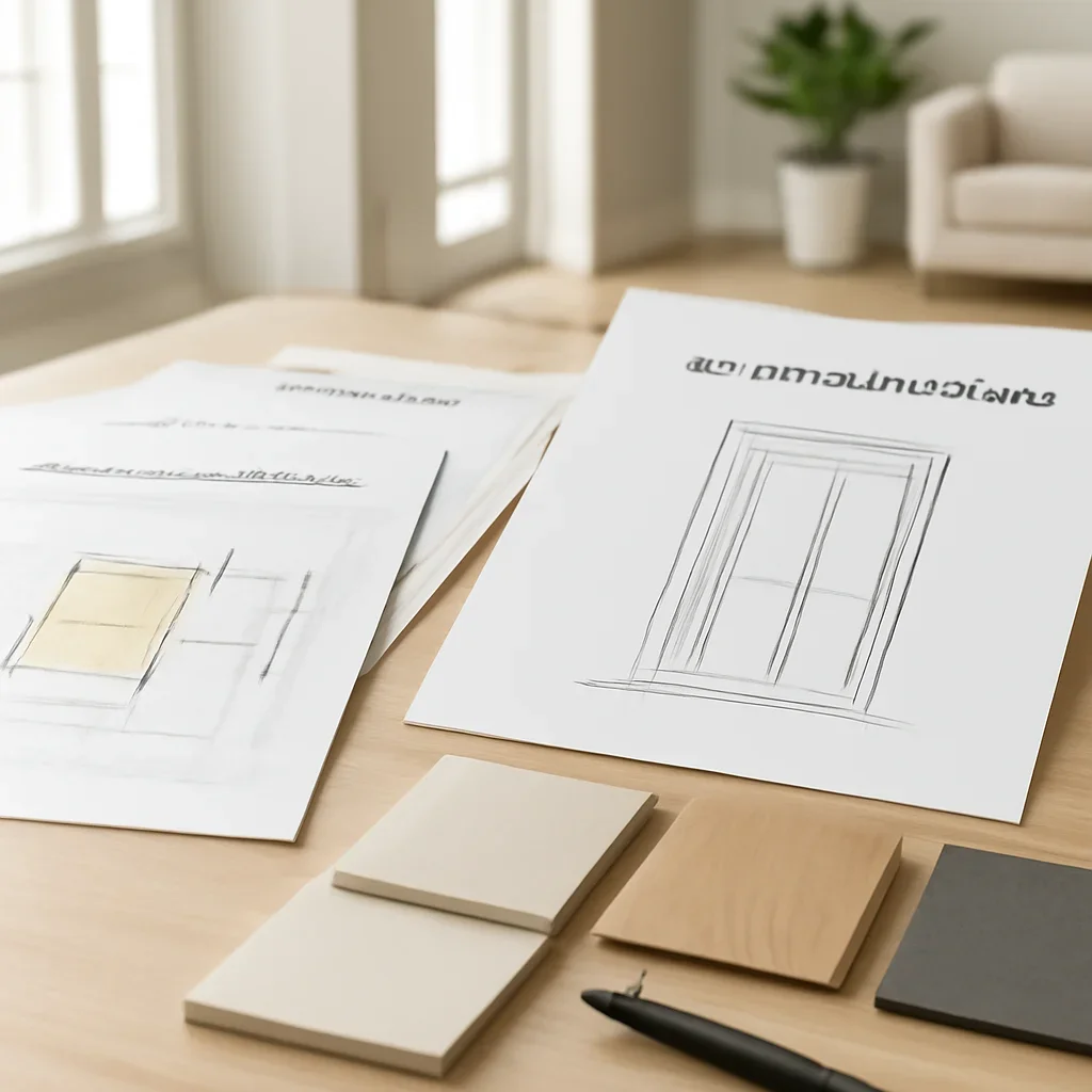 Project planning documents and finish samples for pitless home elevators