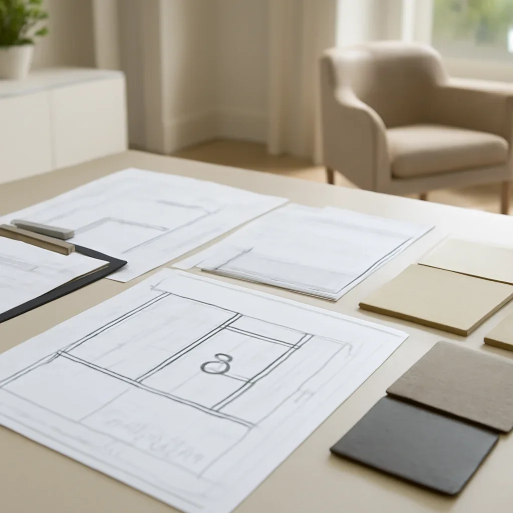 Project planning documents and finish samples for wheelchair accessible home elevators