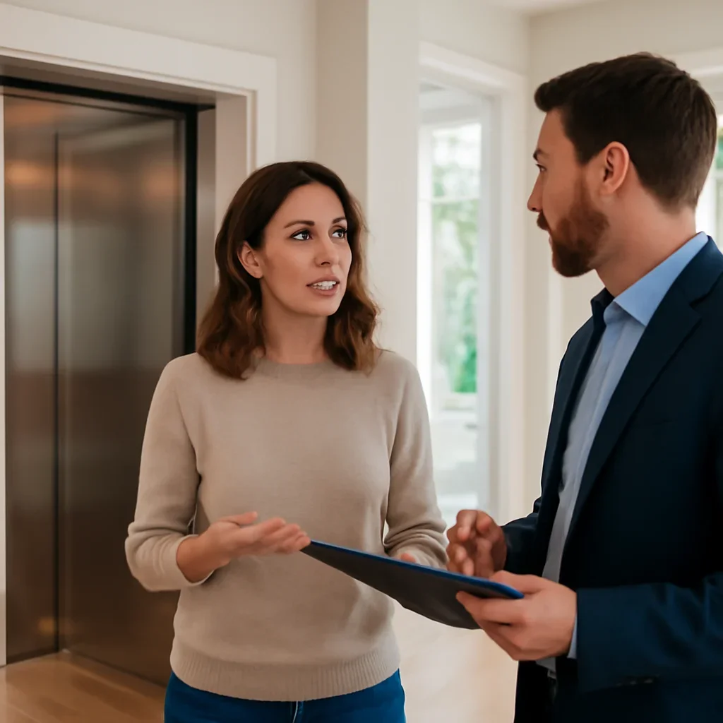 Homeowner discussing next steps for a residential elevator project in Atlanta, GA