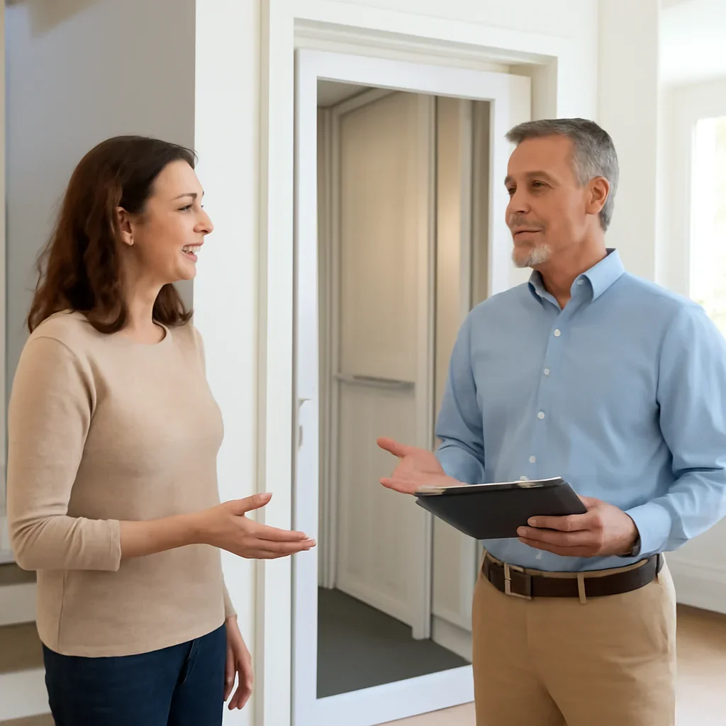 Homeowner discussing next steps for a residential elevator project across Florida