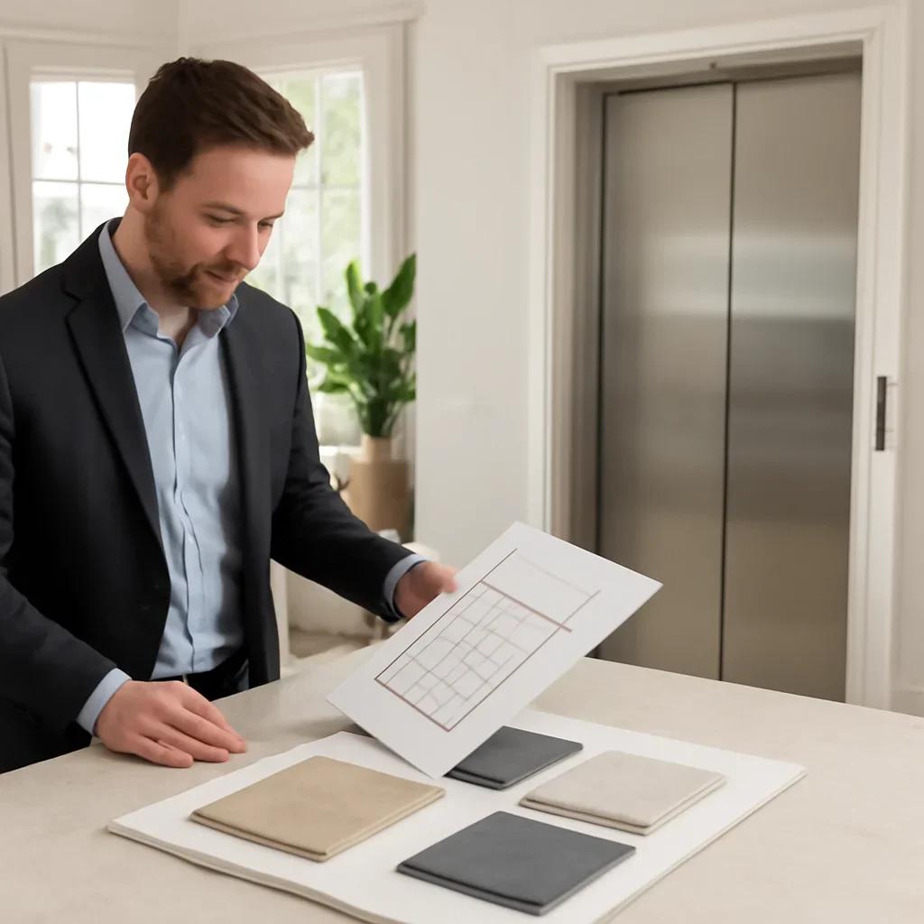Residential elevator layout review and material selections for a home across Florida