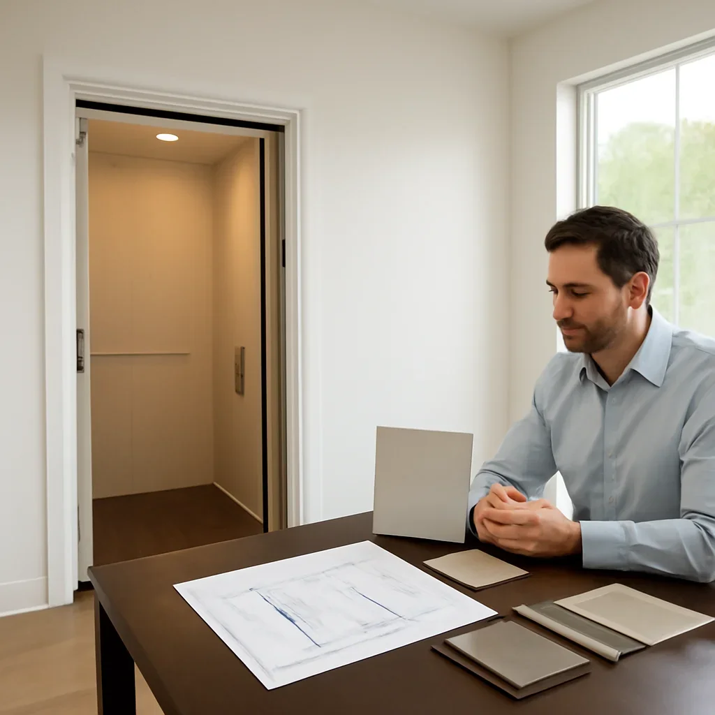 Residential elevator layout review and material selections for a home in Houston, TX