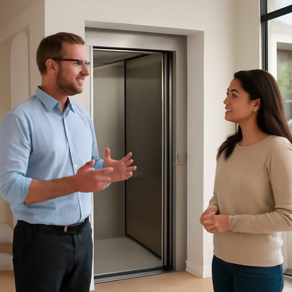 Homeowner discussing next steps for a residential elevator project in Los Angeles, CA
