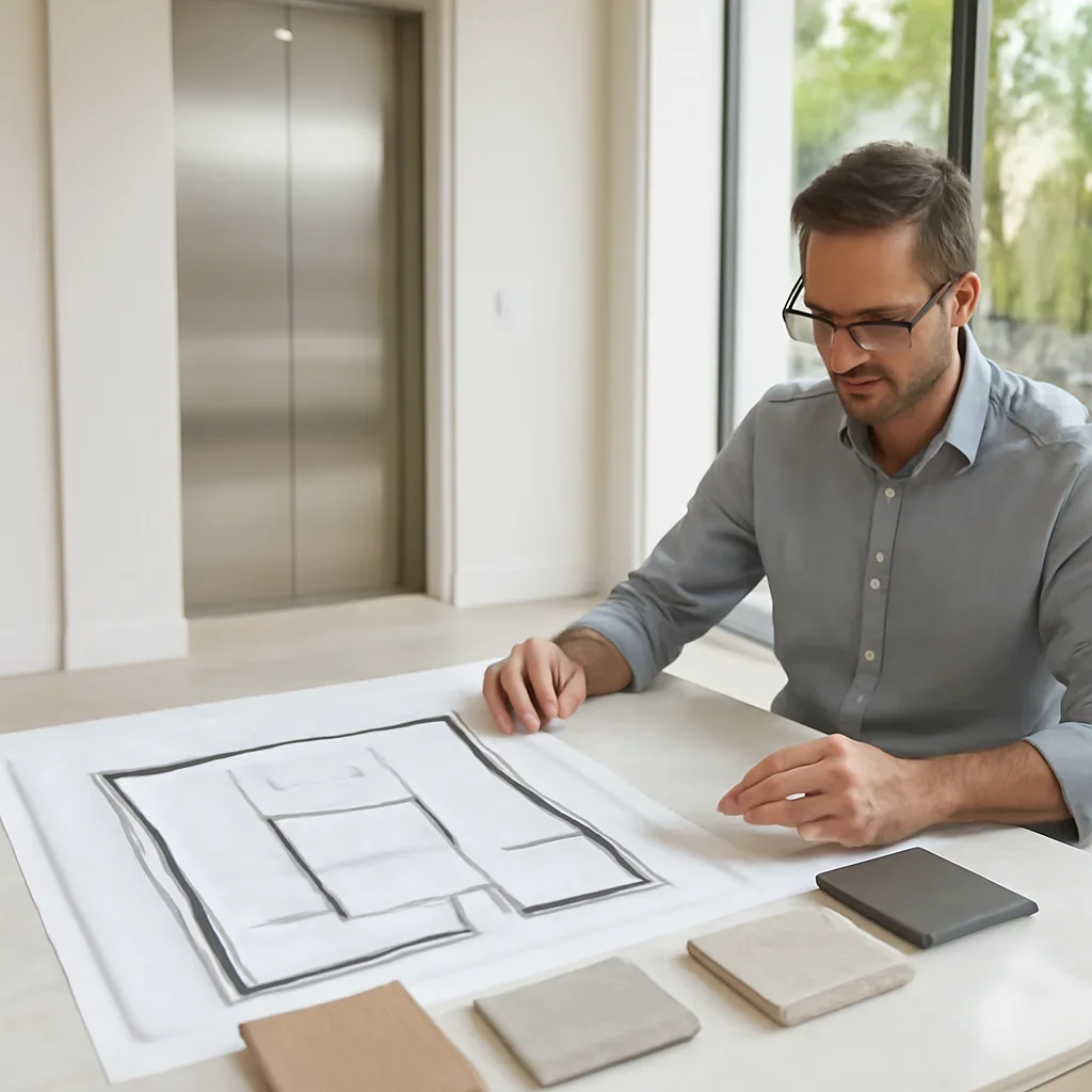 Residential elevator layout review and material selections for a home in Miami, FL