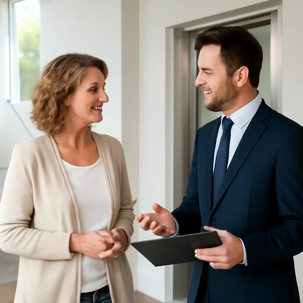 Homeowner discussing next steps for home elevator pricing options