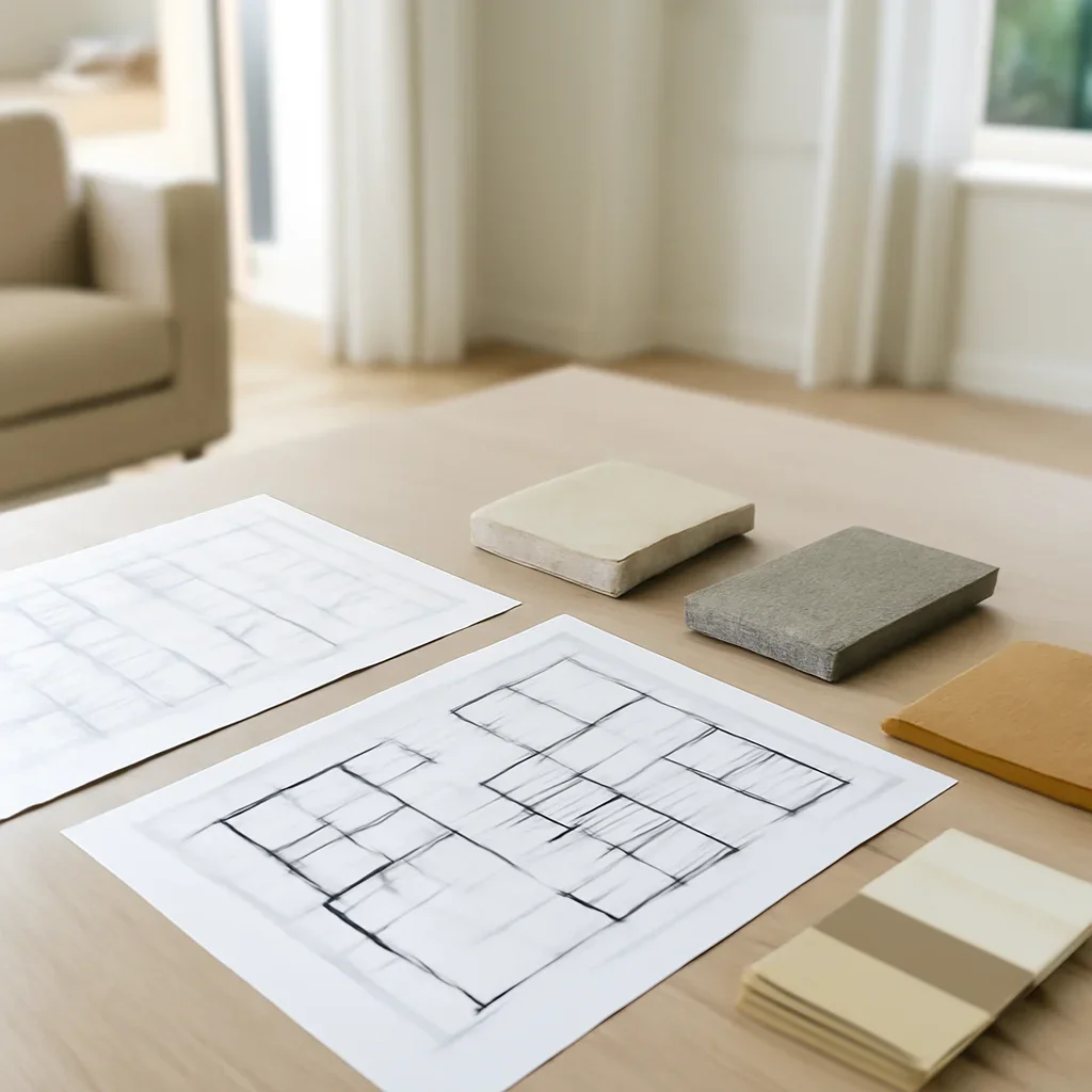 Project planning documents and finish samples for luxury homes