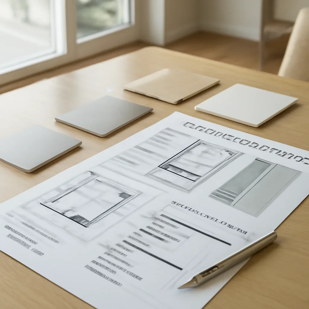 Project planning documents and finish samples for best home elevators