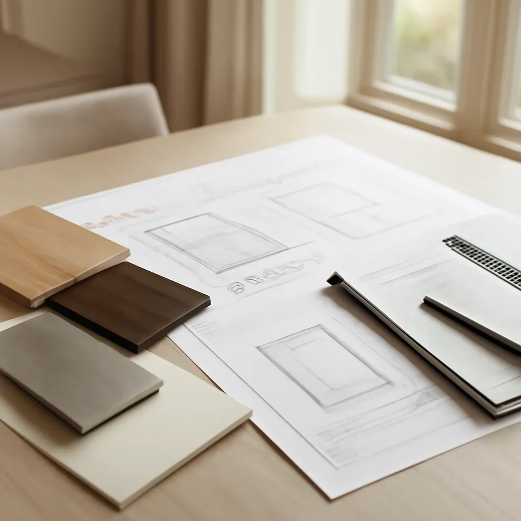 Project planning documents and finish samples for used home elevators